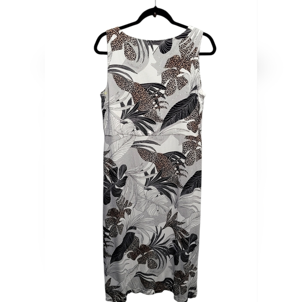 Chico’s Palm Print Stretch Maxi Dress Black Tan Sleeveless Size 8/10 - Picture 4 of 8